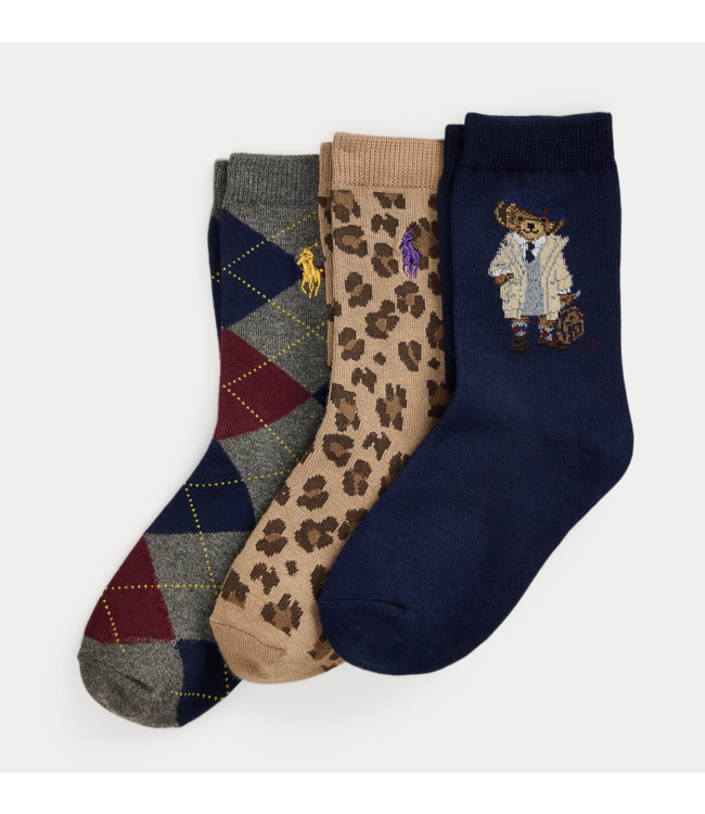 Ralph Lauren SOCK-3 PACK NAVY/GREY H/ TAN