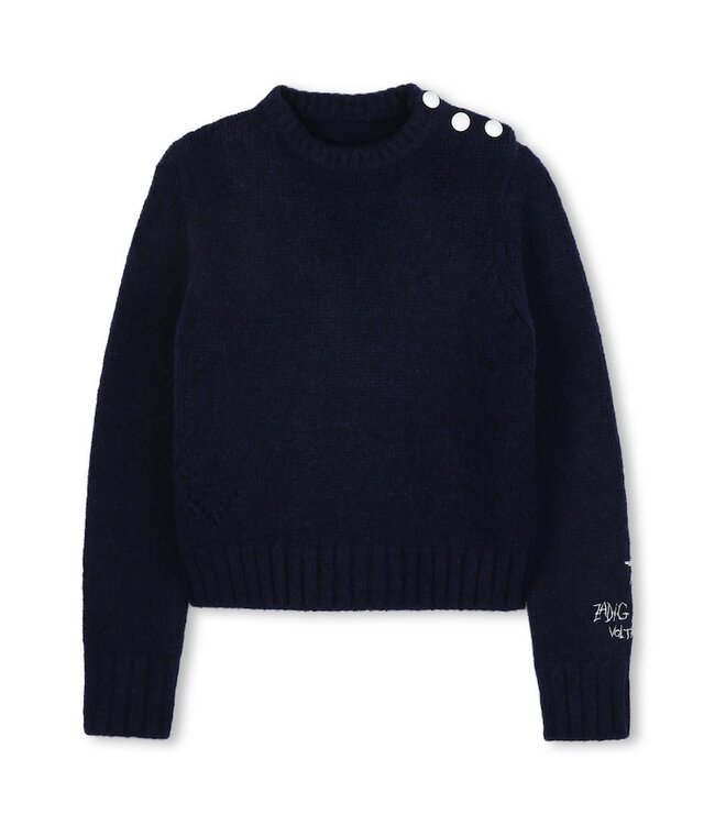 Zadig & Voltaire KNIT SWEATER BUTTON DOWN SHOULDER BLAUW