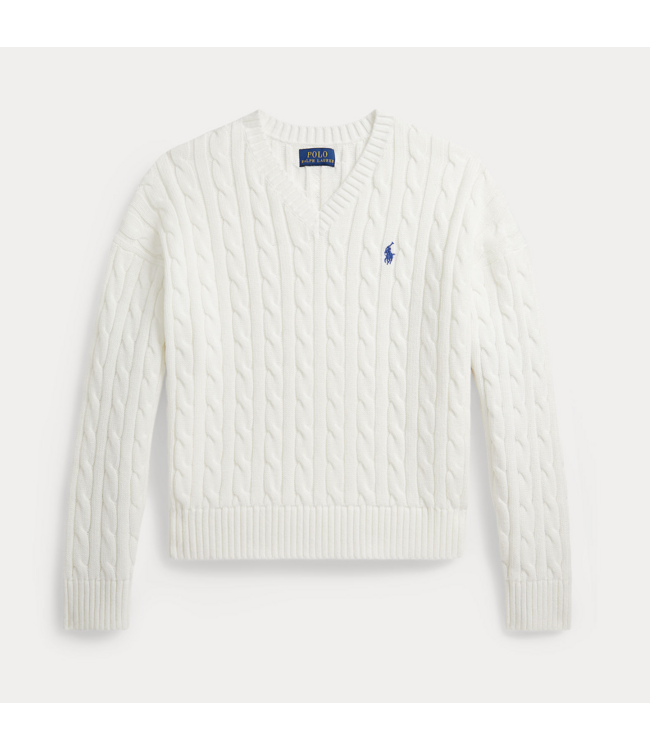 Ralph Lauren CABLE V-NECK SWEATER DECKWASH WHITE