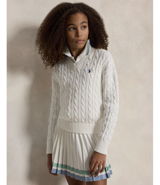 Ralph Lauren CABLE V-NECK SWEATER DECKWASH WHITE