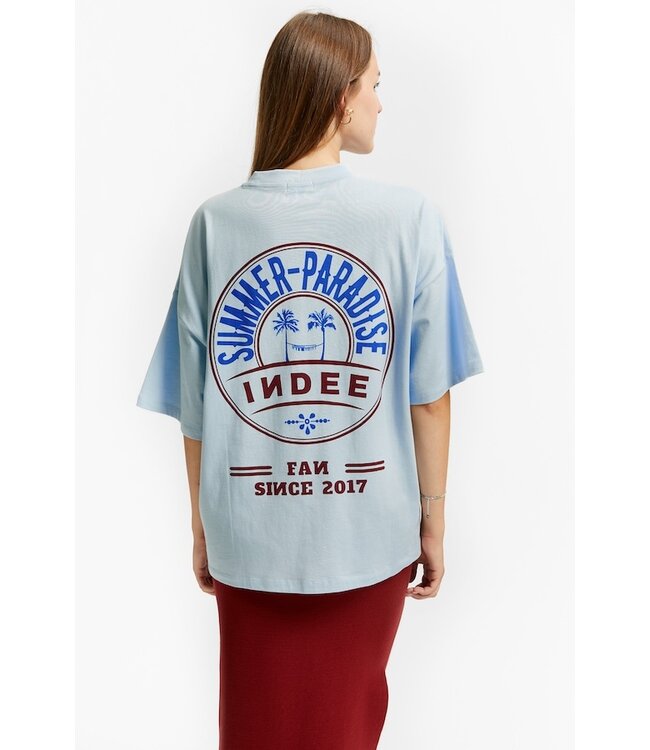 INDEE OVERSIZED T SHIRT W/PRINT AT BACK SKY BLUE