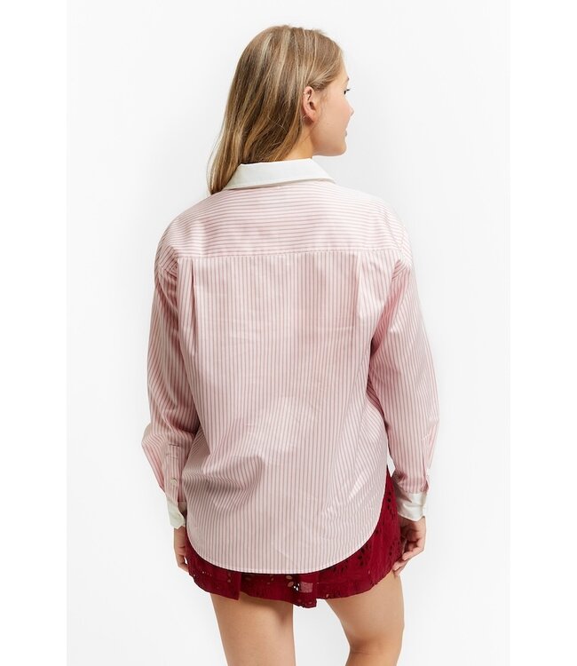 INDEE STRIPED SHIRT WITH EMBROIDERY PINK