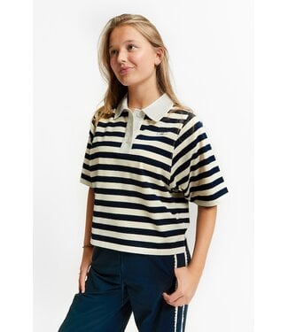 INDEE LARGE STRIPES POLO T SHIRT NAVY