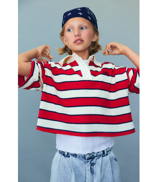 The New Society Acacia  Teen  Polo Tulip Red & Midnight Stripes