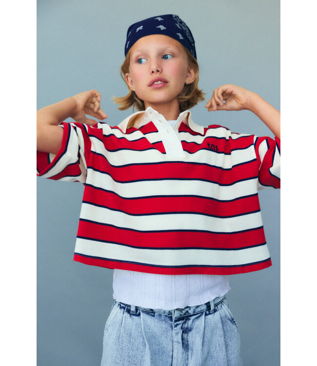 The New Society Acacia  Teen  Polo Tulip Red & Midnight Stripes