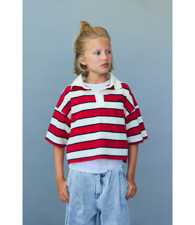 The New Society Acacia  Teen  Polo Tulip Red & Midnight Stripes