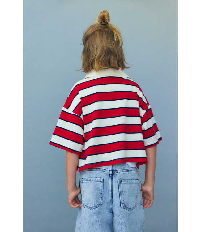 The New Society Acacia  Teen  Polo Tulip Red & Midnight Stripes
