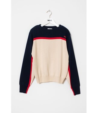 INDEE PULLOVER WITH CONTRASTED BANDS ON SLEEVES OFF WHITE