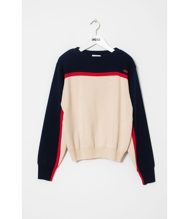 INDEE PULLOVER WITH CONTRASTED BANDS ON SLEEVES OFF WHITE