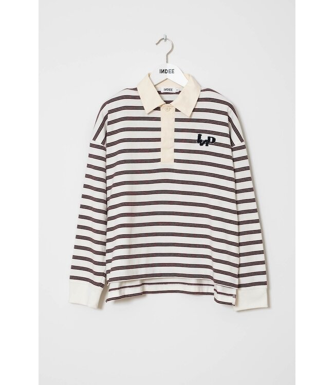 INDEE POLO RUGBY T SHIRT W/STRIPES MERLOT RED