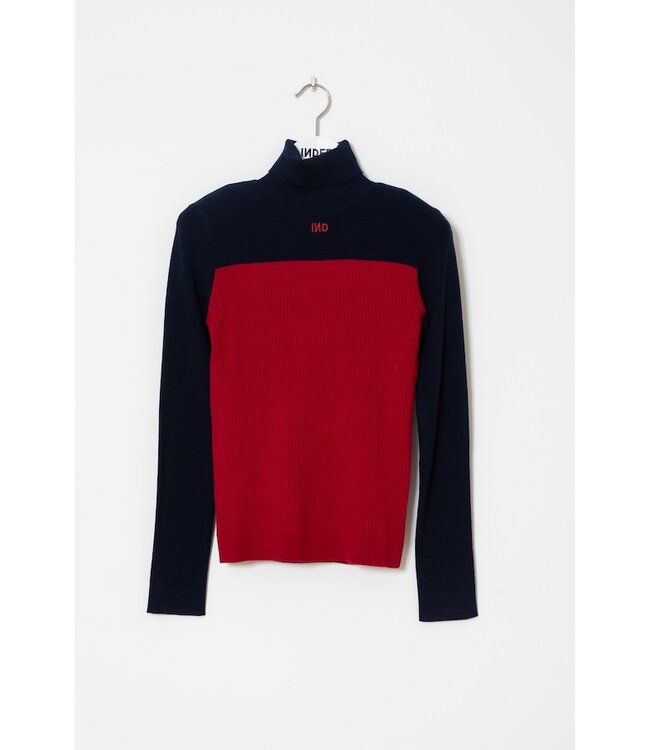 INDEE FITTED BI-COLOUR HIGH NECK PULLOVER FLAME RED