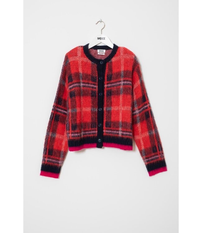 INDEE BRUSCHED CHECKS PATTERN CARDIGAN NAVY