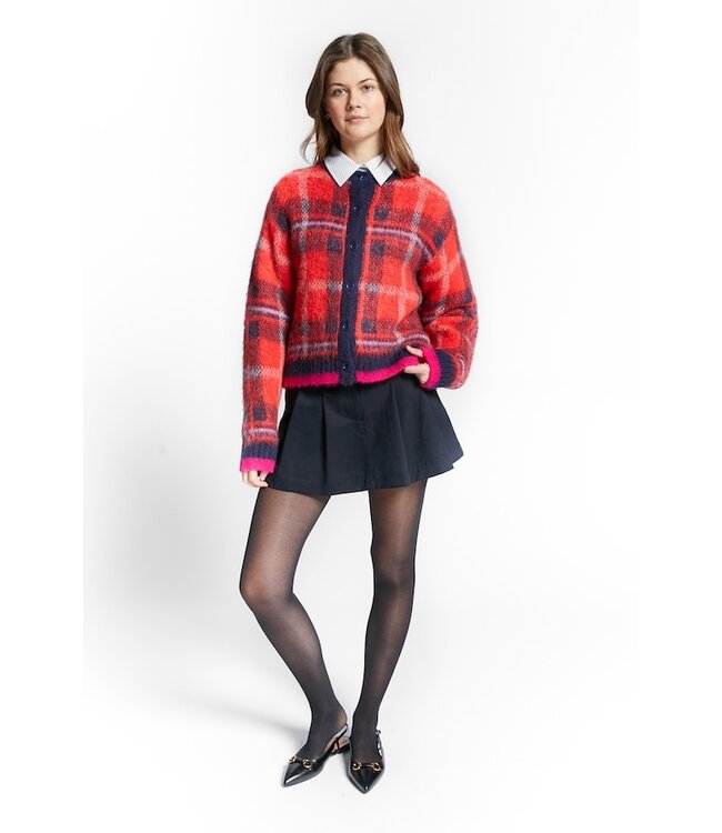 INDEE BRUSCHED CHECKS PATTERN CARDIGAN NAVY