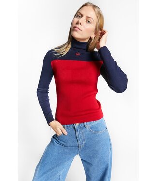INDEE FITTED BI-COLOUR HIGH NECK PULLOVER FLAME RED