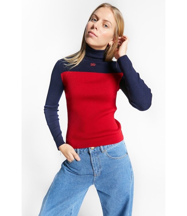 INDEE FITTED BI-COLOUR HIGH NECK PULLOVER FLAME RED
