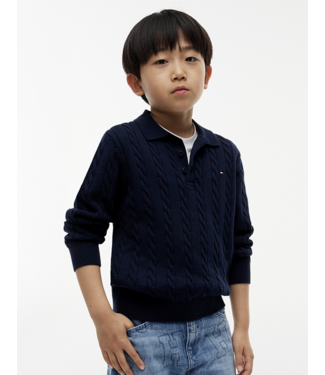 Tommy Hilfiger COTTON CABLE POLO SWEATER Dark Blue