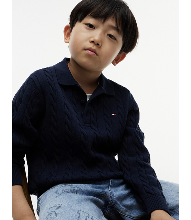 Tommy Hilfiger COTTON CABLE POLO SWEATER Dark Blue