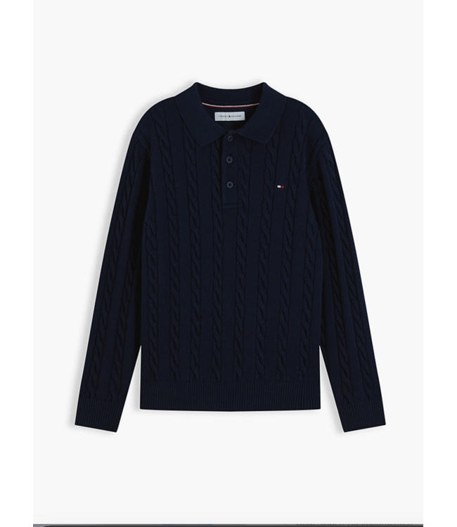 Tommy Hilfiger COTTON CABLE POLO SWEATER Dark Blue