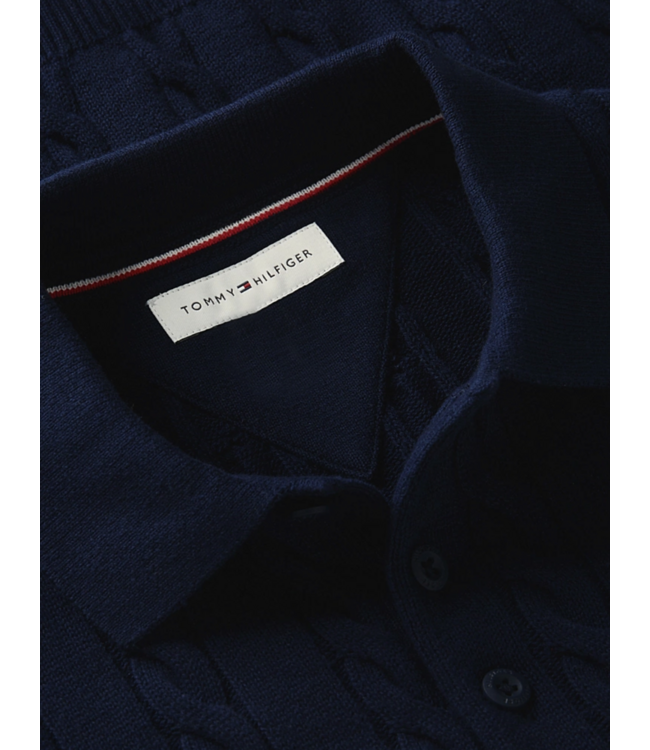Tommy Hilfiger COTTON CABLE POLO SWEATER Dark Blue