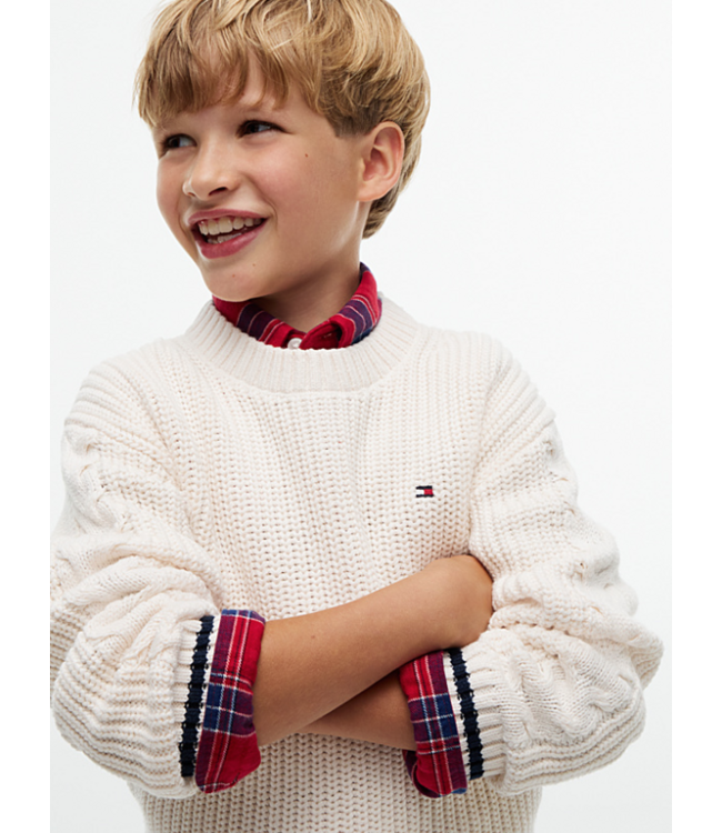 Tommy Hilfiger PLACED SLEEVE CABLE Ivory Petal