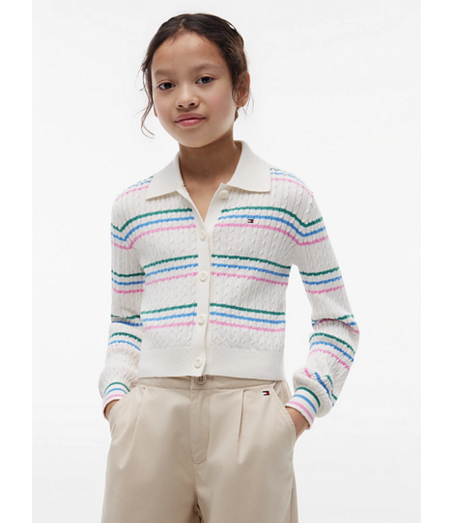 Tommy Hilfiger POLO COLLAR RIB CARDIGAN Ivory Silk Stripes