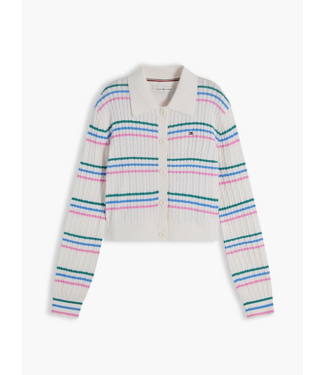 Tommy Hilfiger POLO COLLAR RIB CARDIGAN Ivory Silk Stripes
