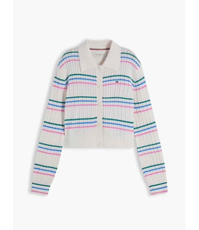 Tommy Hilfiger POLO COLLAR RIB CARDIGAN Ivory Silk Stripes