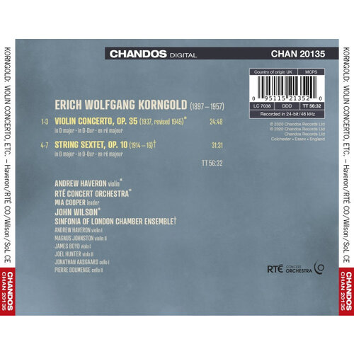 Harmonia A - F Chandos KORNGOLD VIOLIN CONCERT STRING SEXT