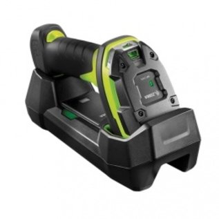 Zebra Bluetooth scanner , industrie, 1D, lineaire imager, Standard range, FIPS, multi interface (RS232, KBW, USB), protection class: IP67, incl.: kabel (USB), voeding, cradle, apart bestellen, netsnoer, kleur: zwart, groen