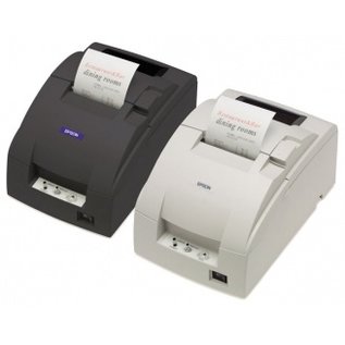 Epson bonprinter , dot-matrix printen, mediabreedte (max): 76 mm, snelheid(max): 6lps, RS232, afsnijdmechanisme, rewinder, ESC/POS, incl.: voeding, apart bestellen, netsnoer, kleur: wit