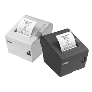 Epson bonprinter , direct thermisch, 7 dots/mm (180 dpi), mediabreedte (max): 58mm, 80 mm, printbreedte (max.): 72mm, 300 mm/sec., USB, RS232, ESC/POS, incl.: kabel afdekking, papier breedte adapter, switch cover, apart bestellen, voeding, netsnoer, licht grijs