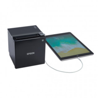Epson receipt printer, direct thermal, 8 dots/mm (203 dpi), media width (max.): 58 mm, 80 mm, 250 mm/s, USB, Lightning, Ethernet, ESC/POS, ePOS, incl.: power supply unit, power cable (EU), paper width adapter, switch cover, black