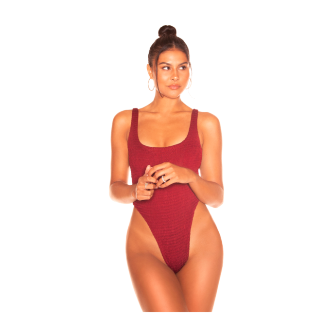 L.A Sisters CRINKLE LOW BACK SWIMSUIT BURGUNDY