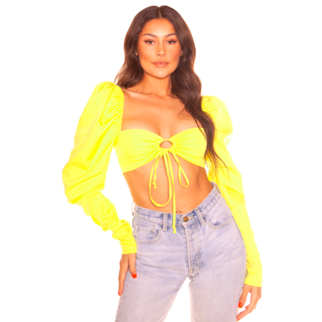 L.A Sisters PUFFY SHOULDER CROP TOP YELLOW