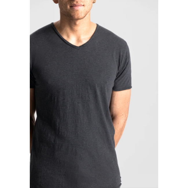 Dstrezzed STEWART V-NECK S/S SLUB JERSEY ANTHRA MELANGE