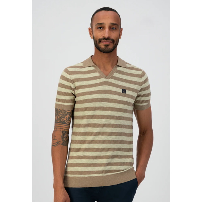 Dstrezzed POLO S/S STRUCTURED STRIPE MIX DESSERT BROWN