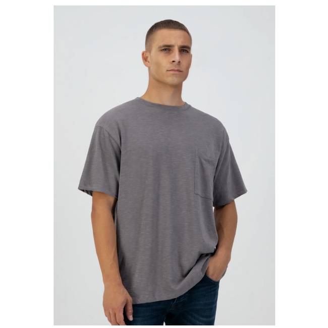 Dstrezzed CREW LOOSE FIT HEAVY SLUB JERSEY MEDIUM GREY