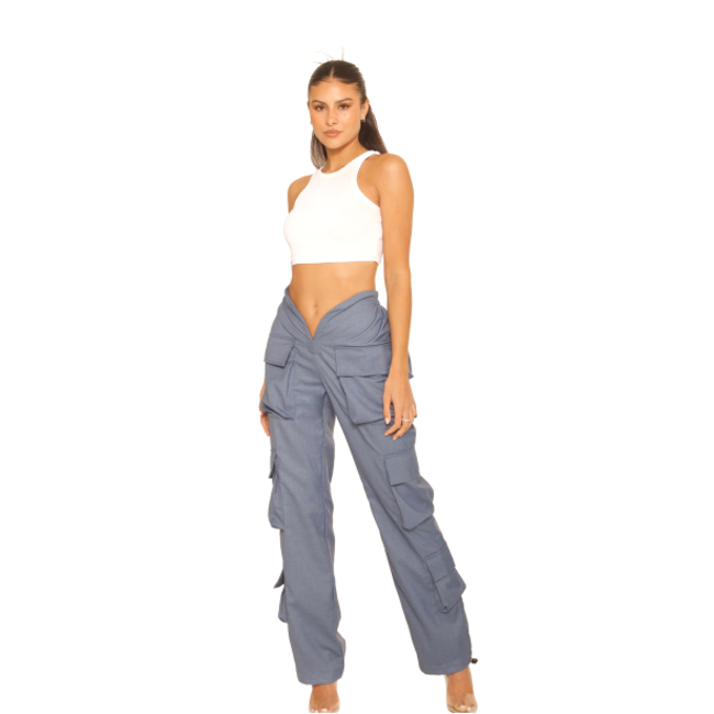 L.A Sisters FRONT SPLIT CARGO PANTS DENIM