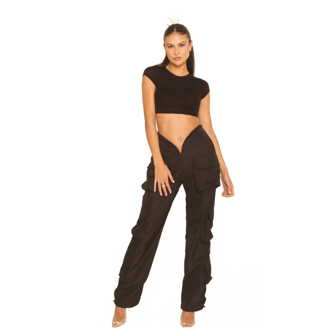 L.A Sisters FRONT SPLIT CARGO PANTS BLACK