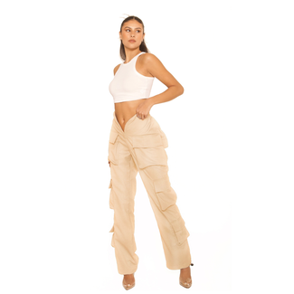 L.A Sisters FRONT SPLIT CARGO PANTS BEIGE