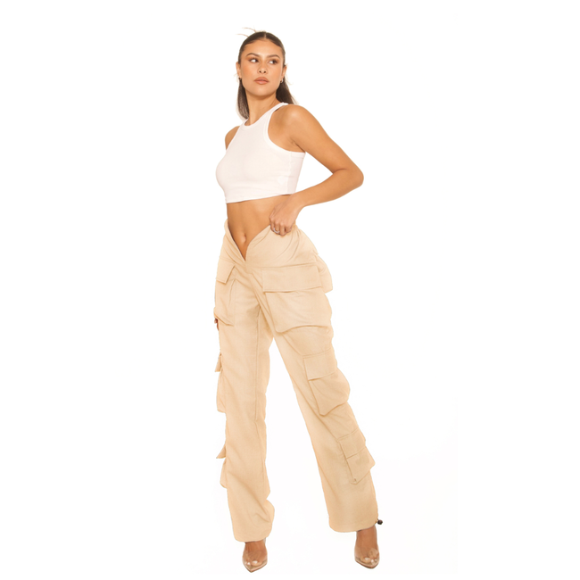 L.A Sisters FRONT SPLIT CARGO PANTS BEIGE