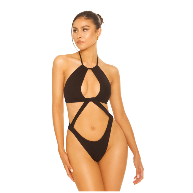 L.A Sisters HALTER RUCHED SWIMSUIT BLACK