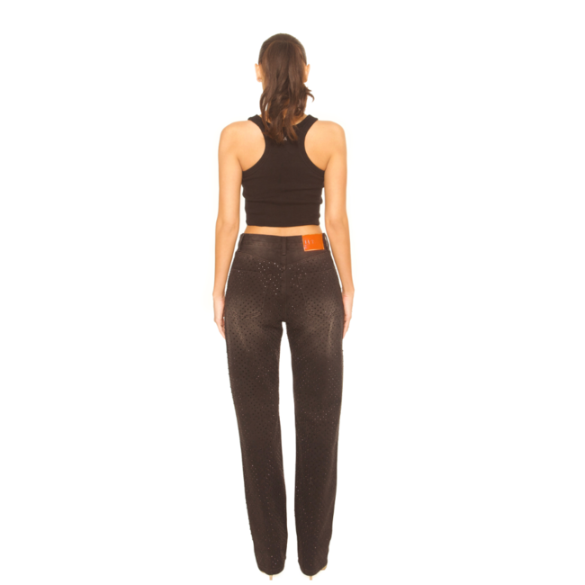 L.A Sisters RHINESTONE STRAIGHT LEG JEANS BLACK