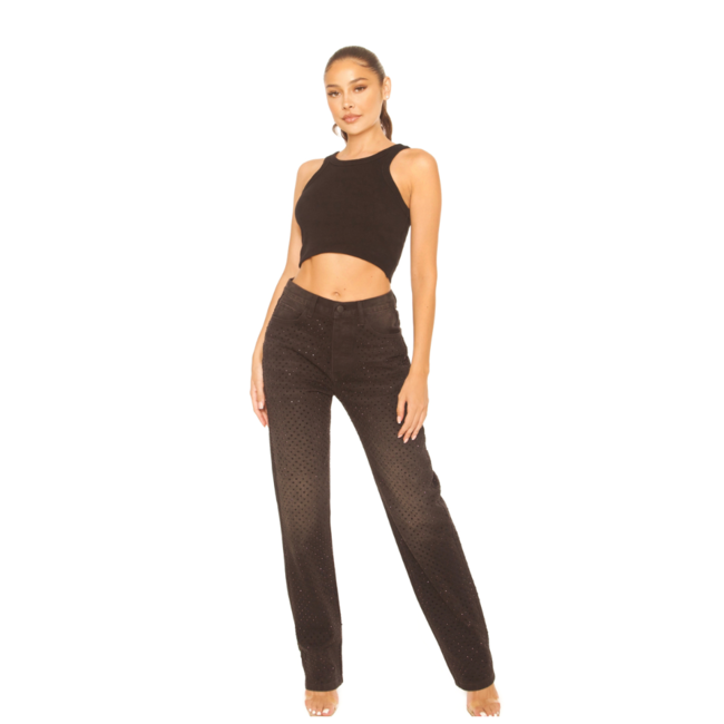 L.A Sisters RHINESTONE STRAIGHT LEG JEANS BLACK