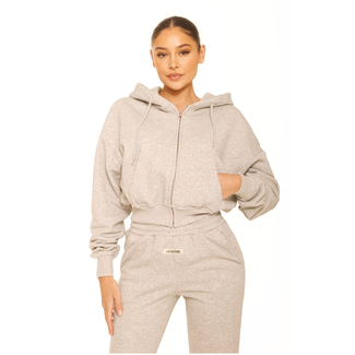 L.A Sisters ESSENTIAL CROPPED HOODIE LIGHT GREY