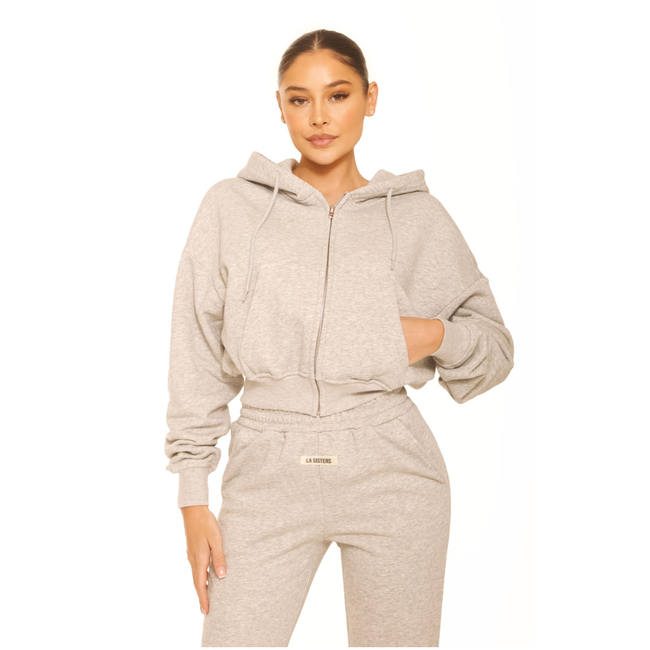 L.A Sisters ESSENTIAL CROPPED HOODIE LIGHT GREY