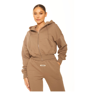 L.A Sisters ESSENTIAL CROPPED HOODIE TAUPE