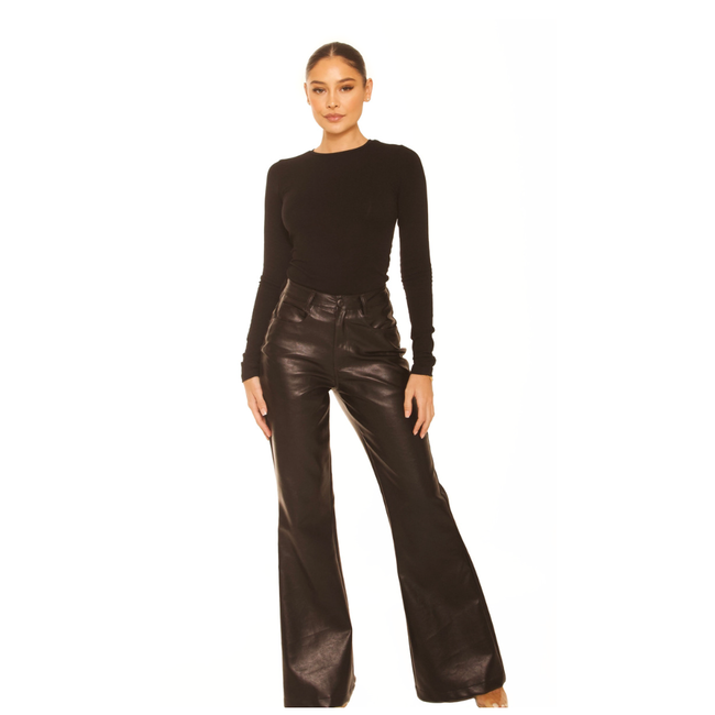 L.A Sisters LEATHER FLAIR PANTS BLACK