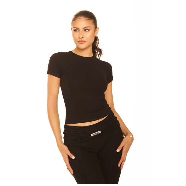 L.A Sisters SHORT SLEEVE LOUNGE TOP BLACK