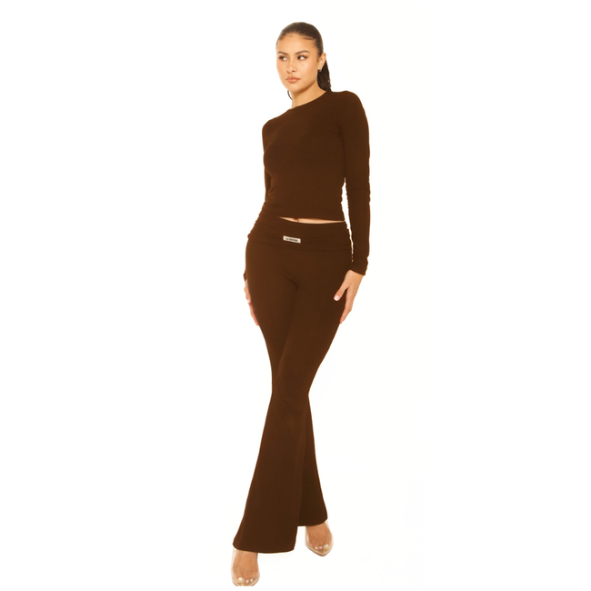 L.A Sisters FLAIRED LOUNGE PANTS BROWN